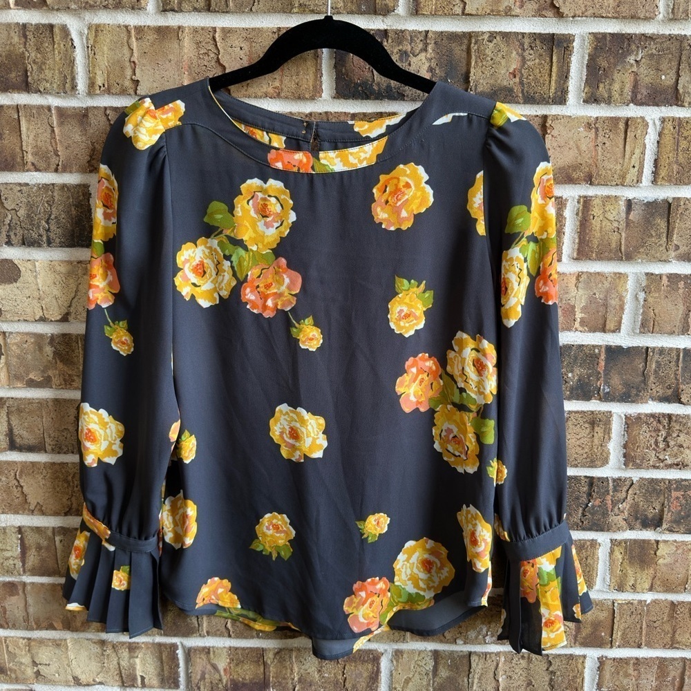 LOFT Blue Boxy Blouse with Cuffed 3/4 Sleeves